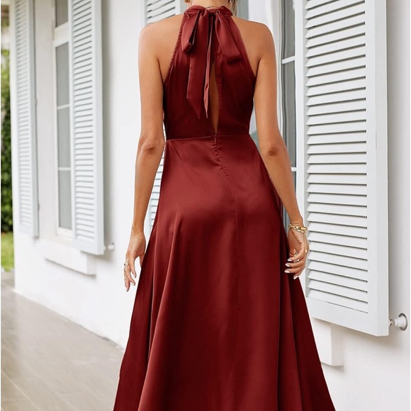 Summer Maxi Dress Halter Neck Sleeveless Wedding Guest Satin Long Dress #HH - Picture 3 of 5